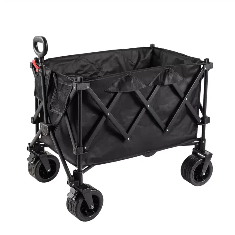 Round-up Black collapsible camping wagon with four tank wheels and pull handle